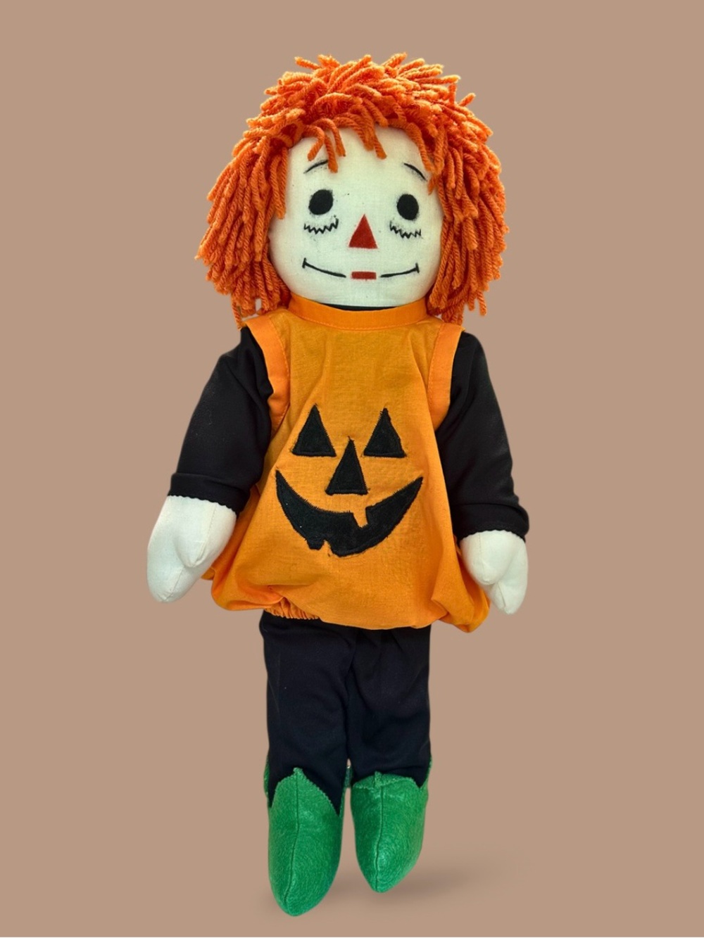 Vintage Handmade Raggedy Ann Pumpkin Doll Grandma Louise Halloween 18”